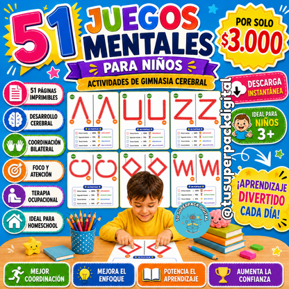KIT JUEGOS MENTALES PARA NIÑOS - 51 ACTIVIDADES