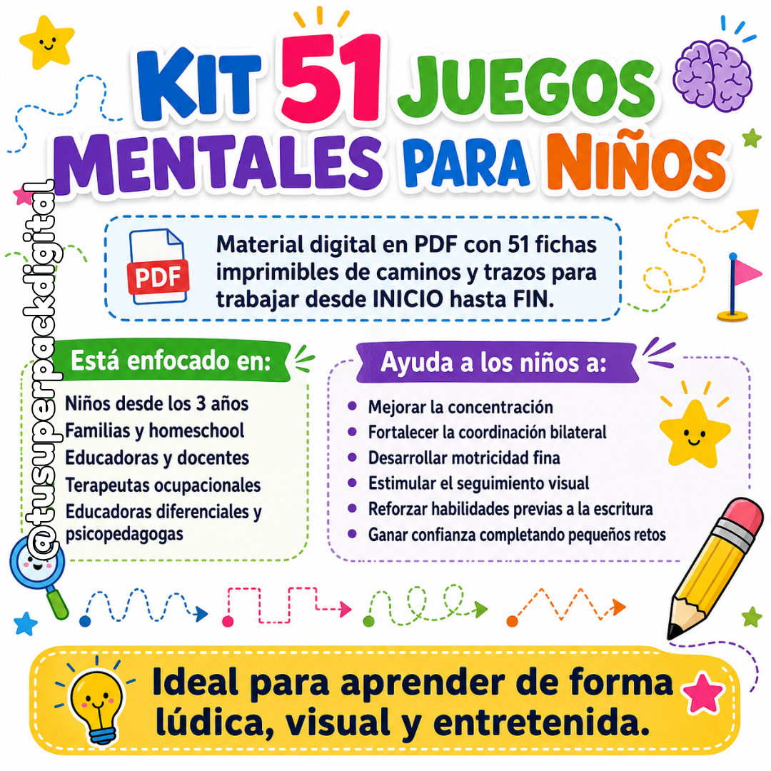 KIT JUEGOS MENTALES PARA NIÑOS - 51 ACTIVIDADES