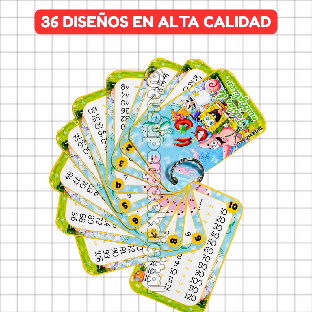 KIT TABLAS DE MULTIPLICAR DEL 2 AL 10 - 36 DISEÑOS